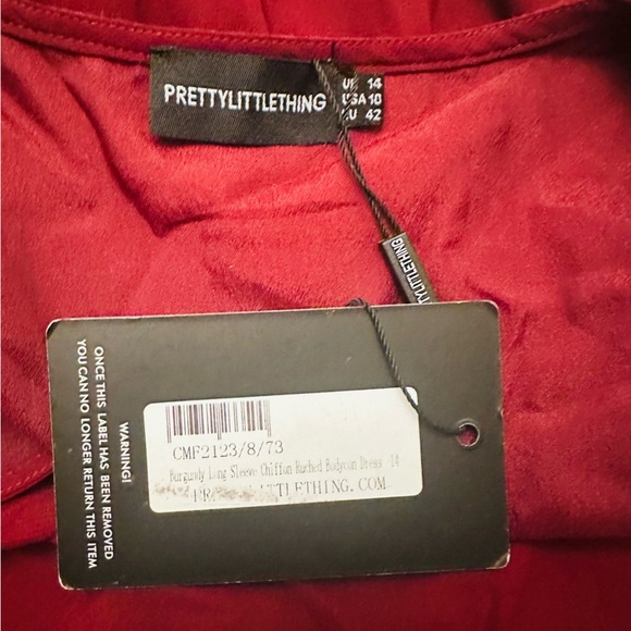 PrettyLittleThing Red Chiffon Ruched Bodycon Long Sleeve Dress  NWT Womens 10 - Picture 8 of 8